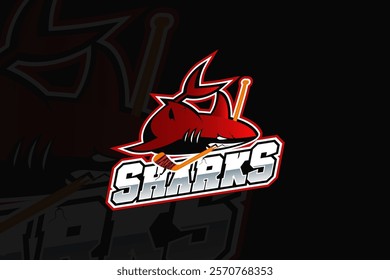 Creative Ice Hockey Sports Shark logo template. Shark Mascot Ice Hockey team logo vector.