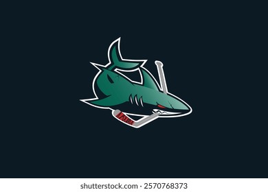 Creative Ice Hockey Sports Shark logo template. Shark Mascot Ice Hockey team logo vector.