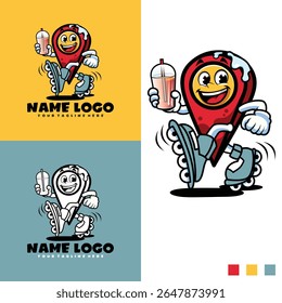 Creative ice point logo. Ice Delivery logo template. Modern ice and pin combination logo. Pin wearing roller skates logo