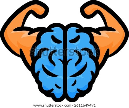 A creative icon blending brain and bicep imagery, conveying determination, intelligence, and mental exercise for self-improvement and motivation logo themes.