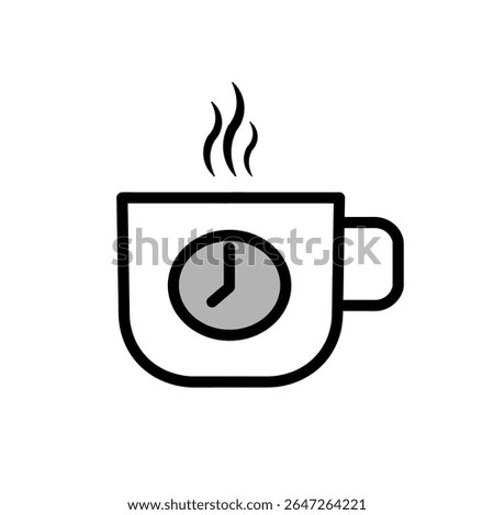 Creative icon of a coffee mug with a pie chart inside, symbolizing productivity balance, work break, time tracking, and mindful rest. A modern soft purple outline illustration perfect for business, he