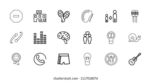 Creative icon. collection of 18 creative outline icons such as call, spa building, son and father, sport shorts, brain, gay couple. editable creative icons for web and mobile.