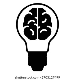Icono creativo que combina la bombilla y el cerebro dentro
