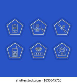 Icono creativo del dispositivo de comunicación con color azul y dorado