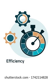 Creative icon for efficiency, productivity. Sign of a stopwatch, gears. Flat design. Vector illustration