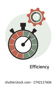 Creative icon for efficiency, productivity. Sign of a stopwatch, gears. Flat design. Vector illustration
