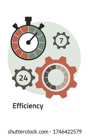 Creative icon for efficiency, productivity. Sign of a stopwatch, gears. Flat design. Vector illustration