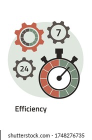 Icono creativo para la eficiencia, la productividad. Signo de un cronómetro, engranajes. Diseño plano. Ilustración del vector