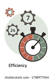 Creative icon for efficiency, productivity. Sign of a stopwatch, gears. Flat design. Vector illustration