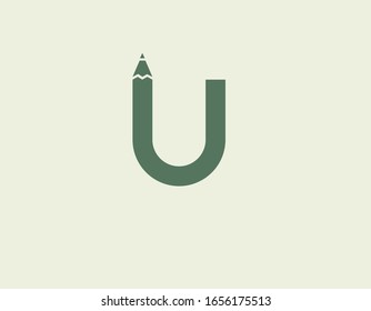 Icono creativo letra verde logotipo y diseño de lápiz para su empresa