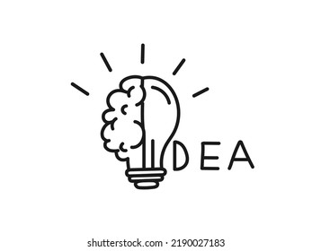 Creative icon of a half brain half lightbulb representing ideas, creativity, knowledge, technology and the human mind. Solving problems concept thin line illustration. Doodle hand drawn vector illustr