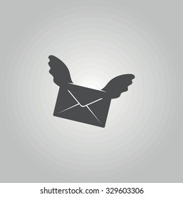 Creative icon letter in an envelope with wings.