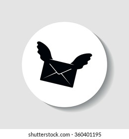 Creative icon letter in an envelope with wings.