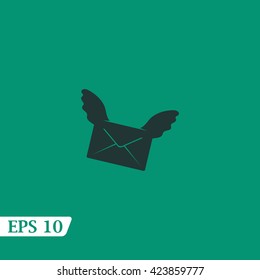 Creative icon letter in an envelope with wings.