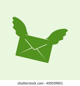 Creative icon letter in an envelope with wings.
