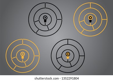 Creative icon with light bulb. Black and yellow logo design. Vector illustration. Modern style.