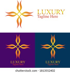 Creative icon logo design which looks luxurious and elegant. golden art deco classic monochrome. Ornament vintage vector monogram, label, logo, badge, hotel, boutique Type universal cross ornament.