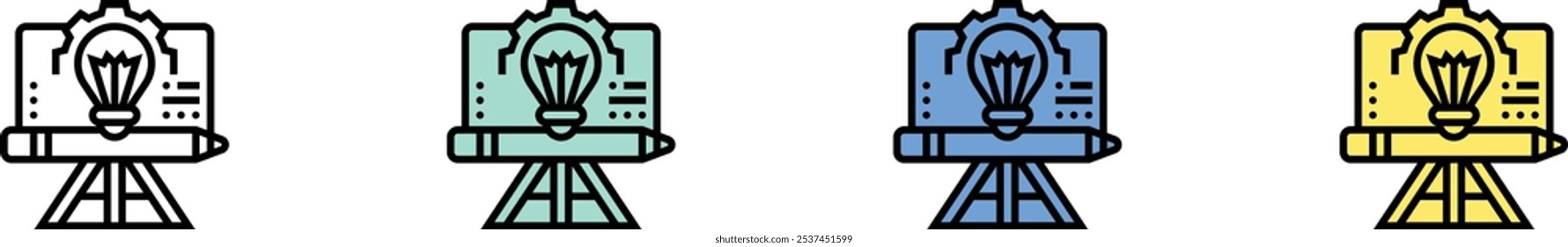 icono creativo. Esquema, diseño de estilo verde, azul y amarillo aislado sobre fondo blanco