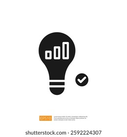 Creative Icon Representing Data Analysis with Lightbulb, Growth Chart, and Checkmark Symbolizing Success and Innovation