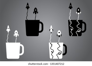 Creative icon with rocket. Black and white logo design. Vector illustration. Modern noir style