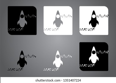 Creative icon with rocket. Black and white logo design. Vector illustration. Modern noir style