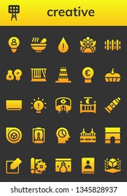 Creative Icon Set. 26 Filled Creative Icons.  Simple Modern Icons About  - Idea, Lights, Soup, Drop, Dragon, Fence, Ideas, Momentum, Cake, 360 Panorama, Cradle, Paint Tube, Perspective