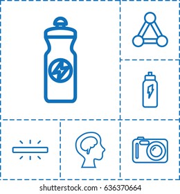 Creative icon. set of 6 creative outline icons such as connection, energy drink, human brain, camera