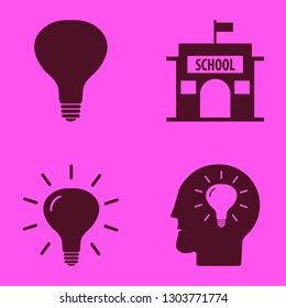 creative icon set with bulb, bulb head and school vector illustration