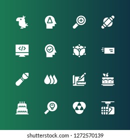 Creative Icon Set. Collection Of 16 Filled Creative Icons Included D, Cmyk, Lightbulb, Birthday Cake, Cake, Sketch, Drops, Brush, Letter, Cube, Mind, Programming, Roller, Add