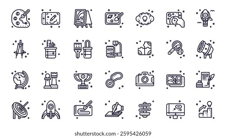 Creative Icon Set Featuring Various Art and Design Elements for Digital Projects and Illustration