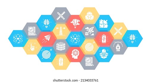 Creative icon set. Innovation, startup, artwork, project, idea web header banner.