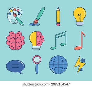 creative icon set on blue background