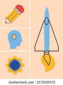 creative icon set on colorful background