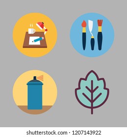 creative icon set. vector set about paint spray, workplace, leaf and paint brush icons set.