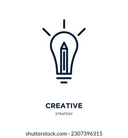 icono creativo de la colección de estrategias. Icono lineal delgado, creativo idea, simple contorno aislado en fondo blanco. Signo creativo de vector de línea, símbolo para web y móvil