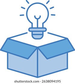 A creative icon that symbolizes creativity and thinking outside the box or zone. Blue icon creative