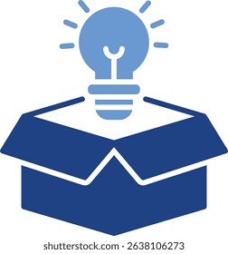 A creative icon that symbolizes creativity and thinking outside the box or zone. Creative icon with blue solid style