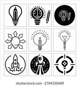Iconos y Elementos de diseño creativos para el concepto de negocio y la sesión de lluvia de ideas