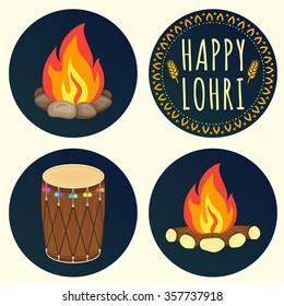 Creative icons for Happy Lohri celebration.