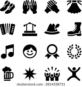 Creative icons representing various activities awards and cultural elements with clear outlines