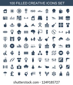 creative icons. Set of 100 filled creative icons included gay couple, teacher, sun, maraca, rose on white background. Editable creative icons for web, mobile and infographics.