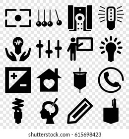 Creative icons set. set of 16 creative filled icons such as call, pencil, office room, home with heart, equalizer, brain surgery, light exposure, camera focus, camera