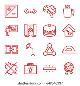 Creative icons set. set of 16 creative outline icons such as mug, connection, no wash, cake, brain, heart ribbon, studio umbrella, light exposure, camera focus, camera