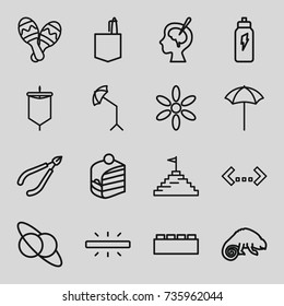 Creative icons set. set of 16 creative outline icons such as chameleon, sun, woman in spa, office room, piece of cake, brain surgery, maraca, studio umbrella, camera