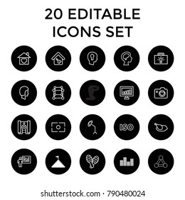 Creative icons. set of 20 editable outline creative icons such as pyramid flag, signal, cube, home with heart. best quality creative elements in trendy style.