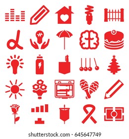 Creative icons set. set of 25 creative filled icons such as pencil, fence, sun, office room, brain, signal, rose, cake, home with heart, maraca, bouquet flower, equalizer