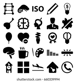 Creative icons set. set of 25 creative filled icons such as chameleon, plane landing, mug, call, equalizer, no wash, brain, pencil, businessman, heart ribbon, minus favorite