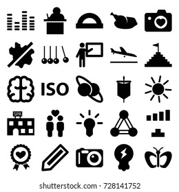 Creative icons set. set of 25 creative filled icons such as connection, plane landing, pencil, butterfly, sun, spa building, no wash, brain, signal, heart ribbon, gay couple