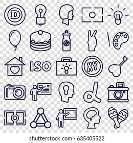 Creative icons set. set of 25 creative outline icons such as connection, d letter, bulb, cake, energy drink, home with heart, heart key, human brain, balloon, maraca, iso