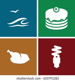 Creative icons set. set of 4 creative filled icons such as cake, chicken, fluorescent lamp
